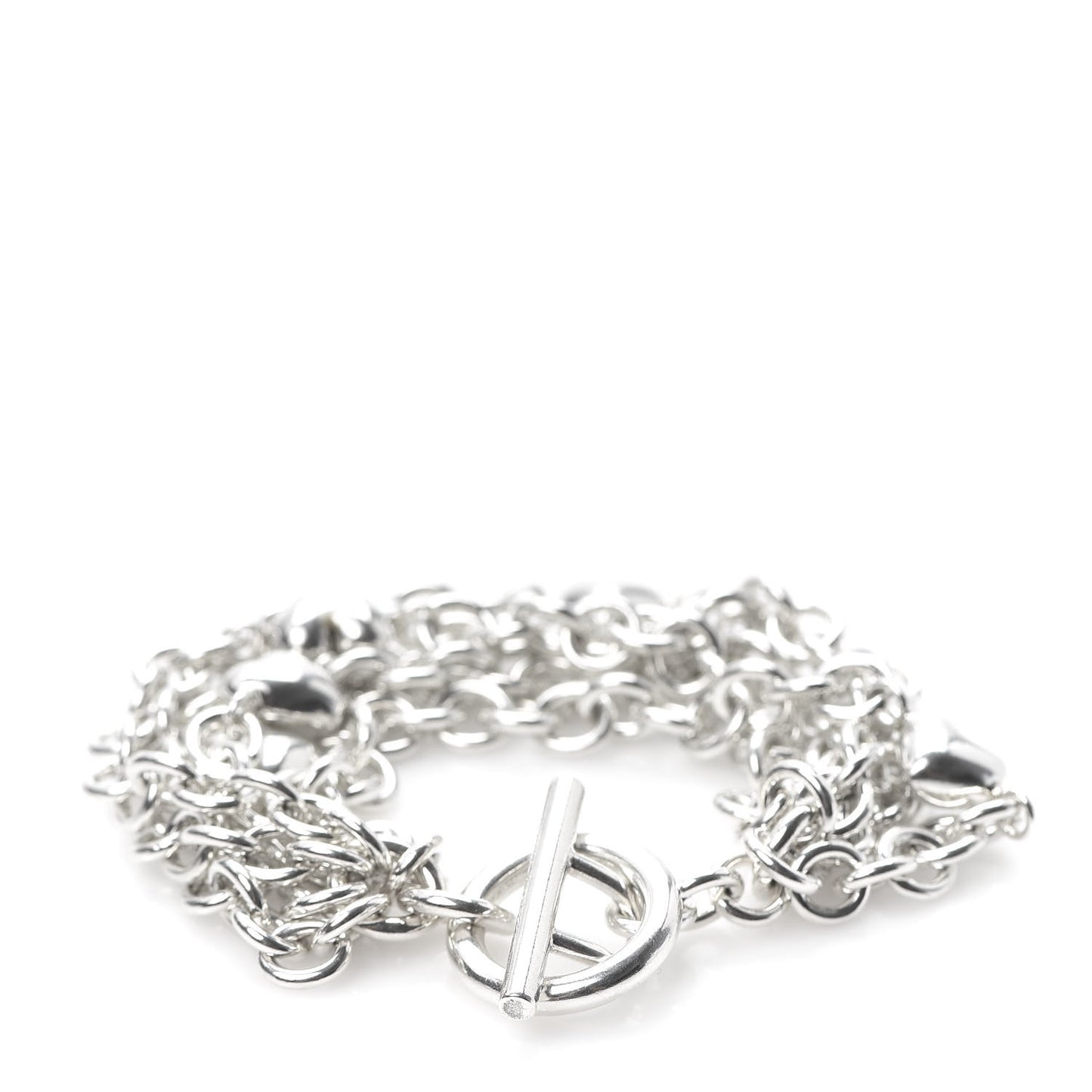 Sterling Silver Multi Strand Puff Heart Bracelet
