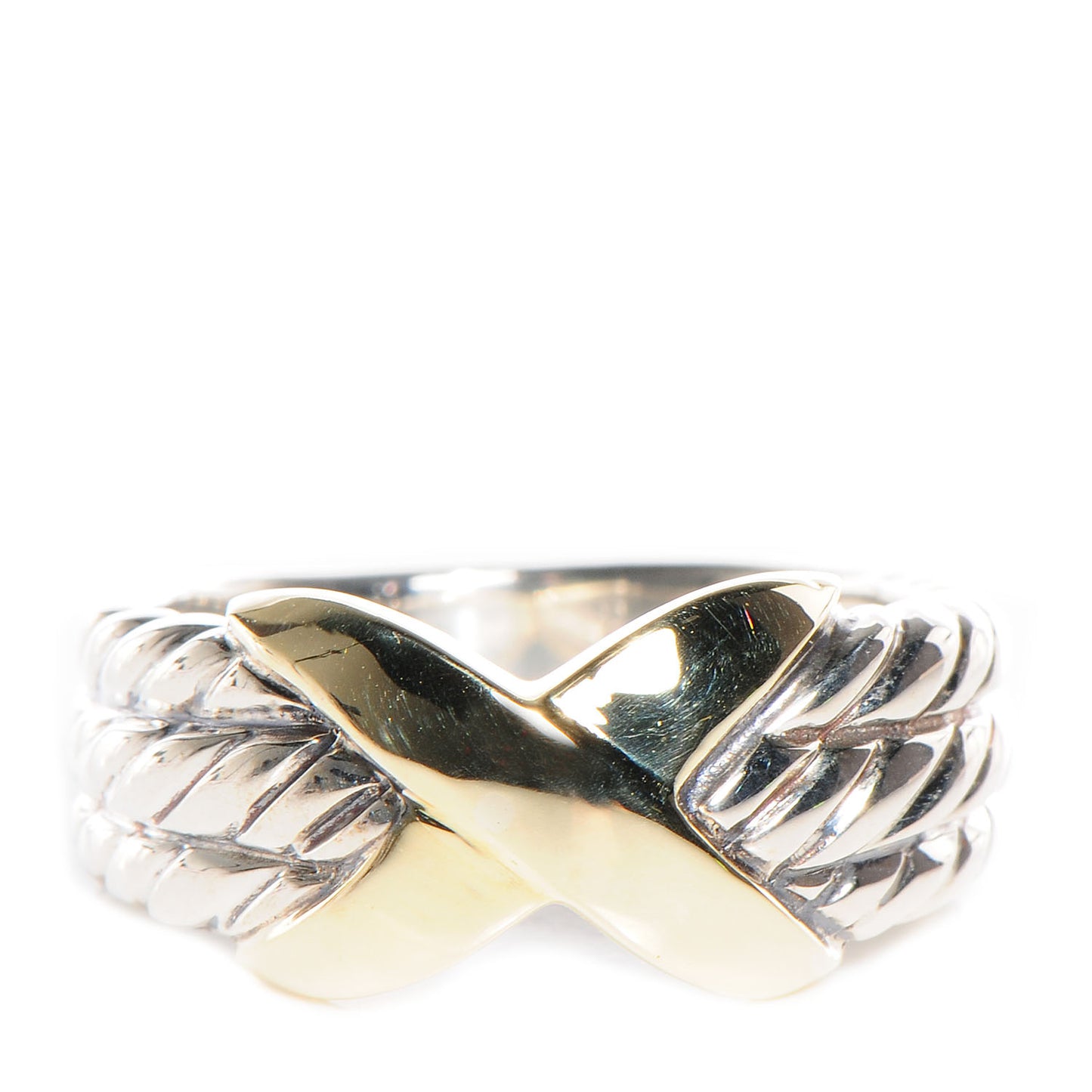 Sterling Silver 14k Yellow Gold X Crossover Ring 7