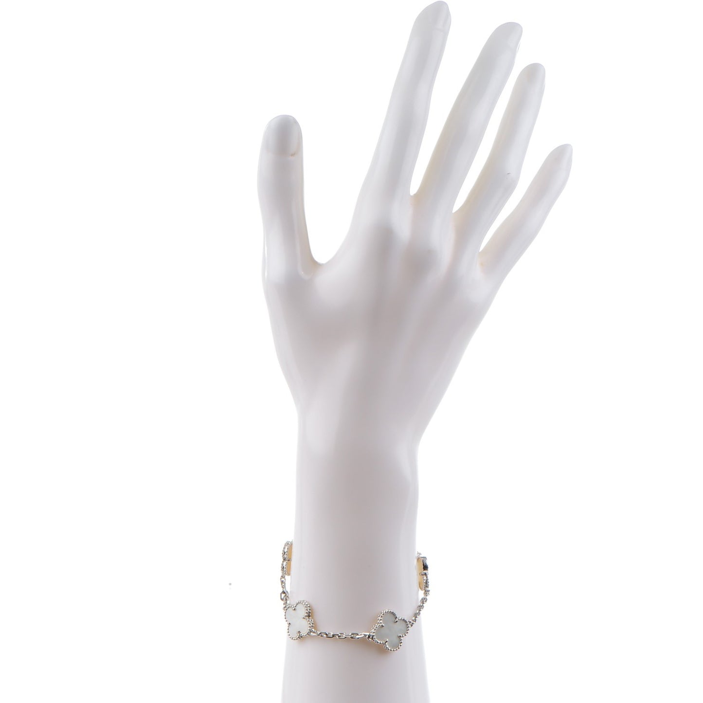 18K White Gold Mother of Pearl 5 Motifs Vintage Alhambra Bracelet