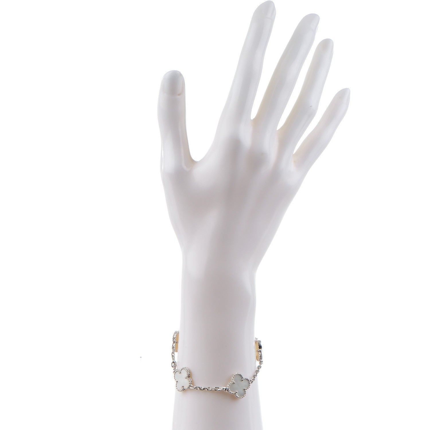 Van Cleef & Arpels 18K White Gold Mother of Pearl 5 Motifs Vintage Alhambra Bracelet 2 of 5