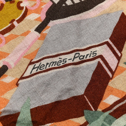Hermes Cashmere Silk Les Douze Leopards Shawl 140 Naturel Vert Vieux 4 of 4