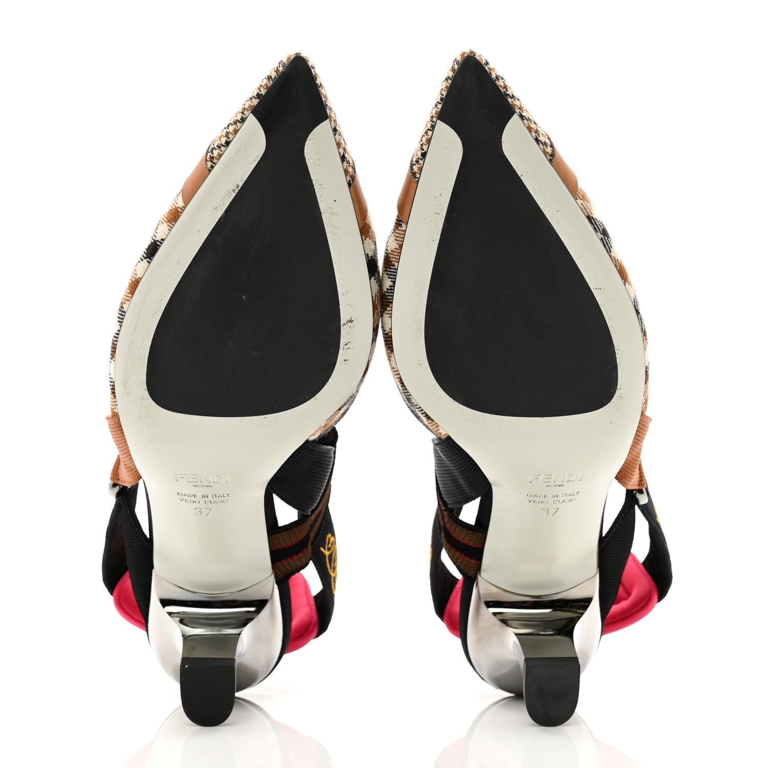 Fendi Wool Houndstooth Colibri Slingback Pumps 37 Brown 5 of 7