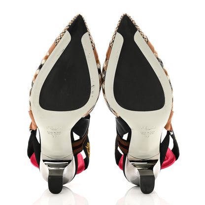 Fendi Wool Houndstooth Colibri Slingback Pumps 37 Brown 5 of 7