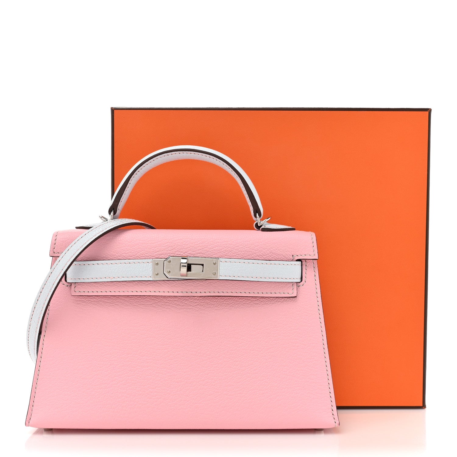Hermes Chevre Mysore Horseshoe Mini Kelly Sellier 20 Rose Sakura Bleu Brume 11 of 11