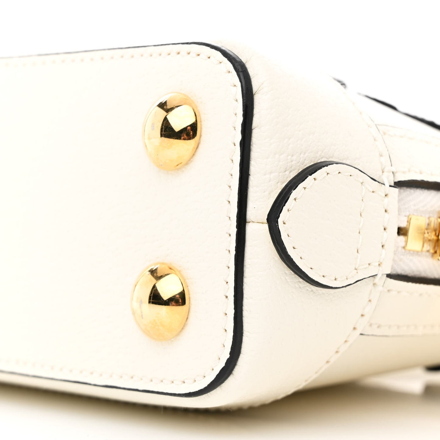X ADIDAS Textured Dollar Calfskin Web Trefoil Mini Horsebit 1955 Top Handle Bag Off White Black