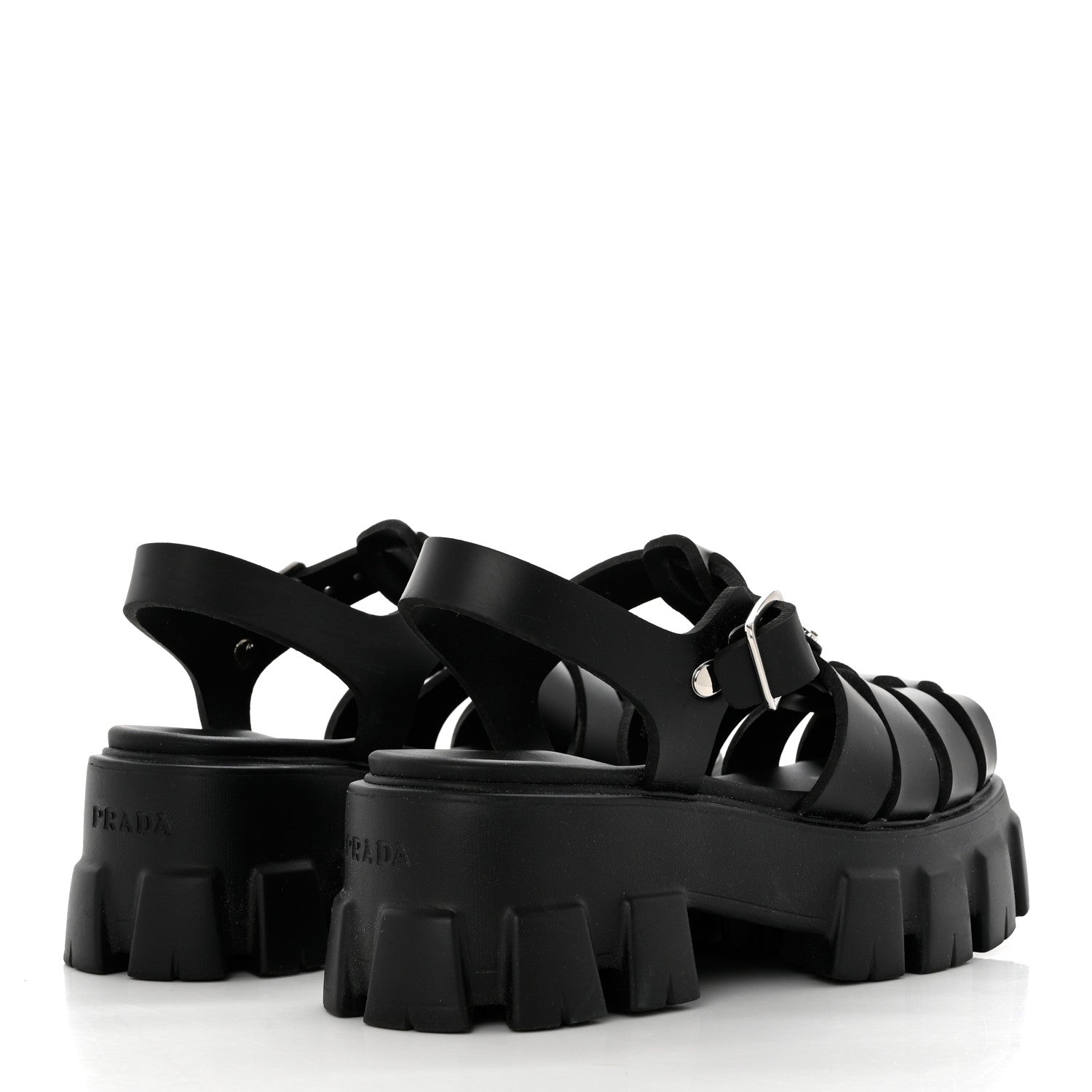 Prada Foam Rubber Triangle Logo Monolith 55mm Cage Sandals 37 Black 4 of 9