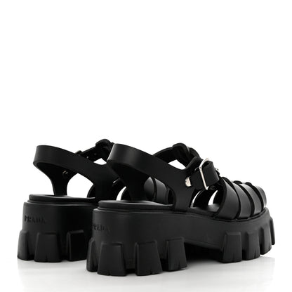 Prada Foam Rubber Triangle Logo Monolith 55mm Cage Sandals 37 Black 4 of 9