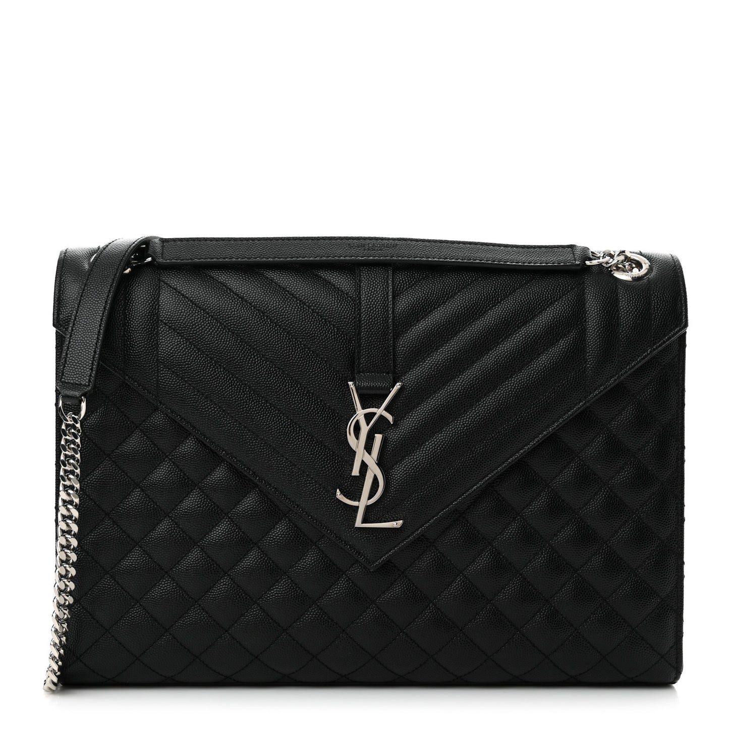 Grain De Poudre Textured Mixed Matelasse Large Triquilt Monogram Satchel Black
