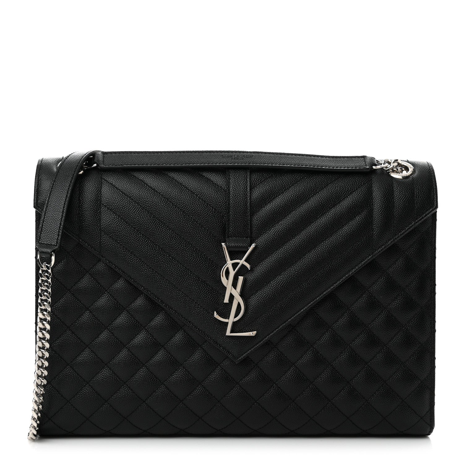 Saint Laurent Grain De Poudre Textured Mixed Matelasse Large Triquilt Monogram Satchel Black 1 of 12
