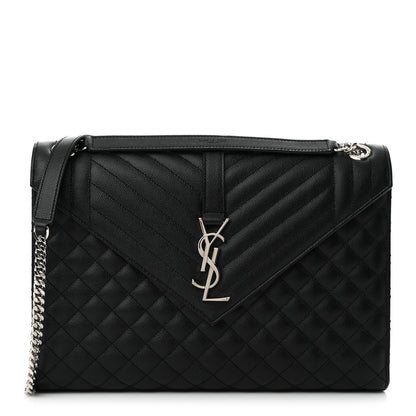 Saint Laurent Grain De Poudre Textured Mixed Matelasse Large Triquilt Monogram Satchel Black 1 of 12