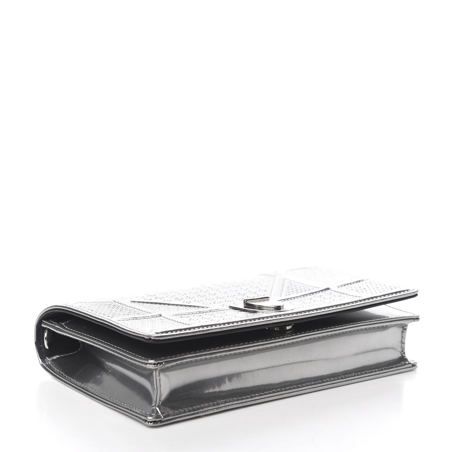 Metallic Patent Micro-Cannage Diorama Wallet on Chain Pouch Silver