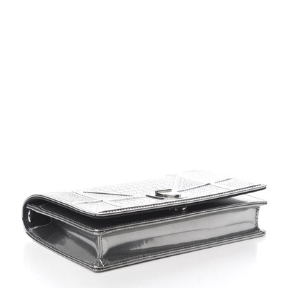 Christian Dior Metallic Patent Micro-Cannage Diorama Wallet on Chain Pouch Silver 3 of 9