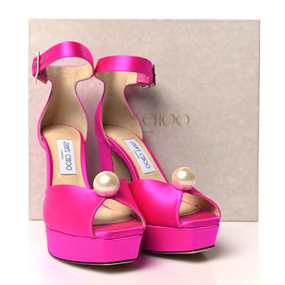 Jimmy Choo Satin Pearl Socorie 120 Sandals 38.5 Fuchsia White 8 of 8