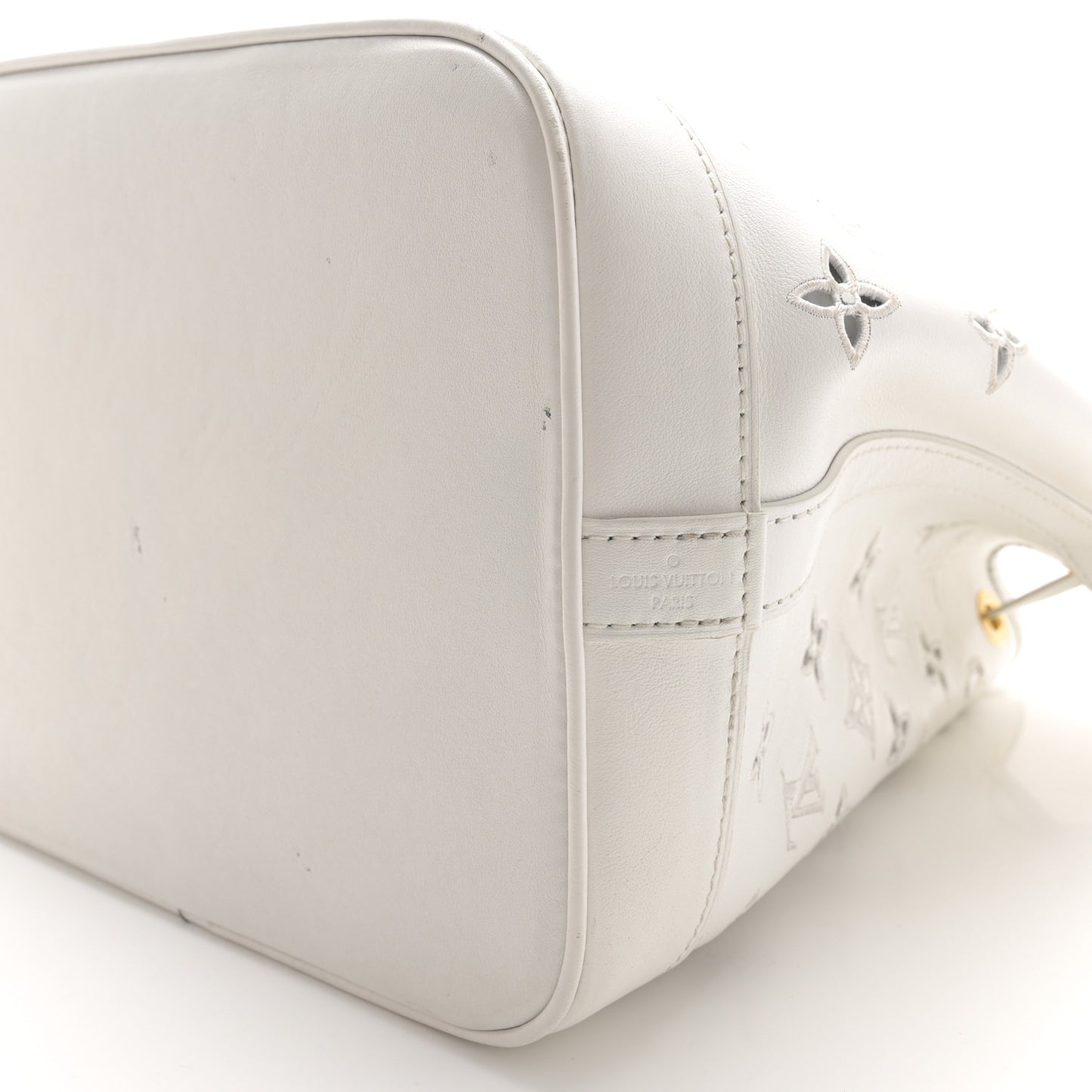 Calfskin Monogram Cutout Petit Noe White