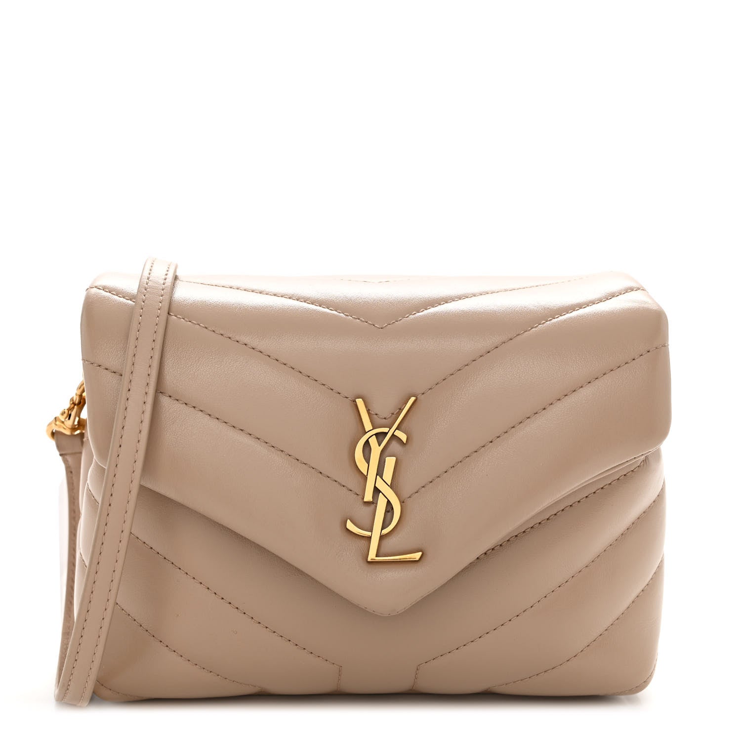 Saint Laurent Calfskin Y Quilted Monogram Toy Loulou Crossbody Bag Dark Beige 1 of 11