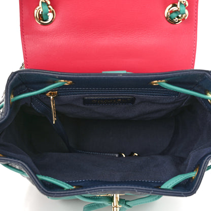 Chanel Goatskin Quilted Duma Drawstring Backpack Navy Turquoise Pink 5 of 11