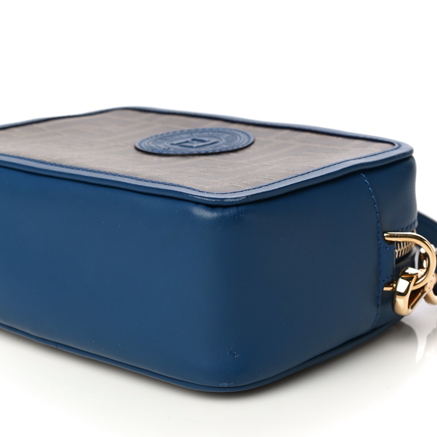 Fendi Glazed Fabric Vitello Century FF 1974 Stamp Patch Mini Camera Case Mogano Panna Iris 11 of 13