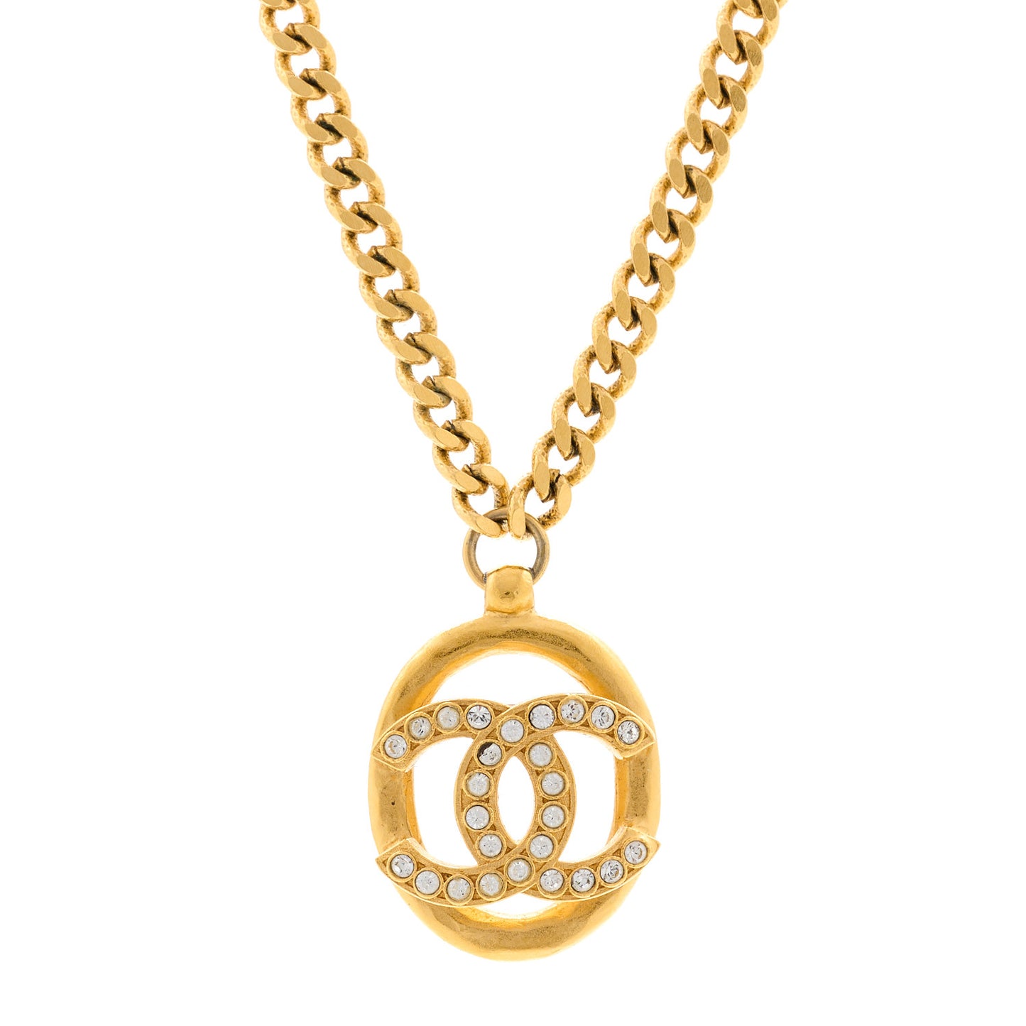 Crystal CC Chain Pendant Necklace Gold