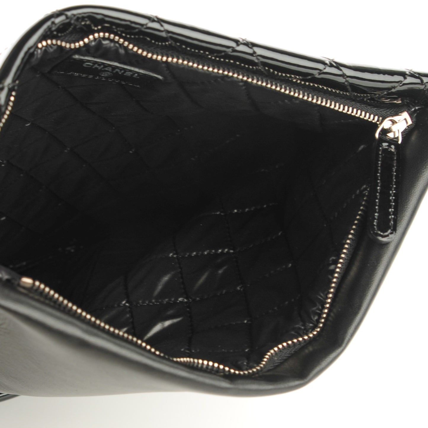 Patent Calfskin Quilted Beauty CC Clutch Black