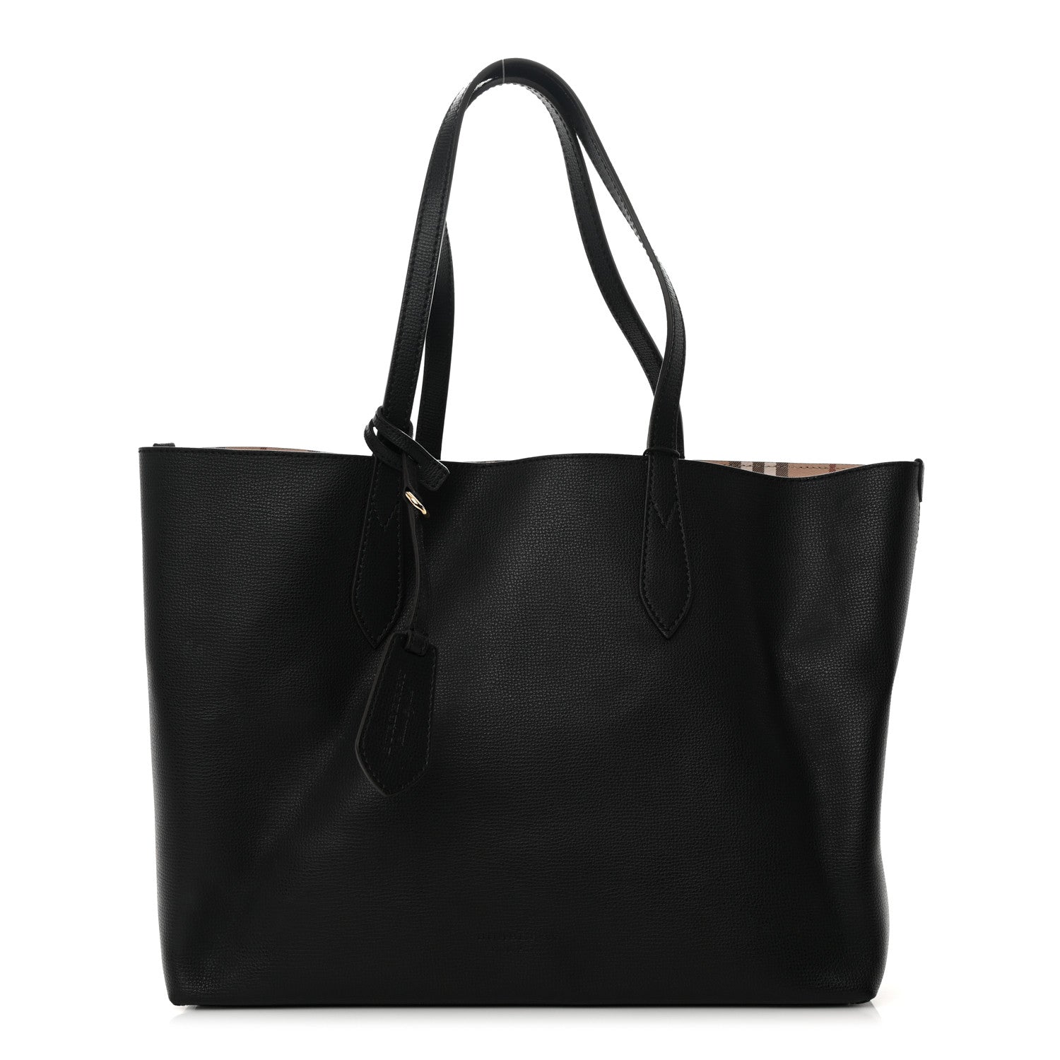 Burberry Grainy Calfskin Haymarket Check Medium Reversible Tote Black 1 of 21