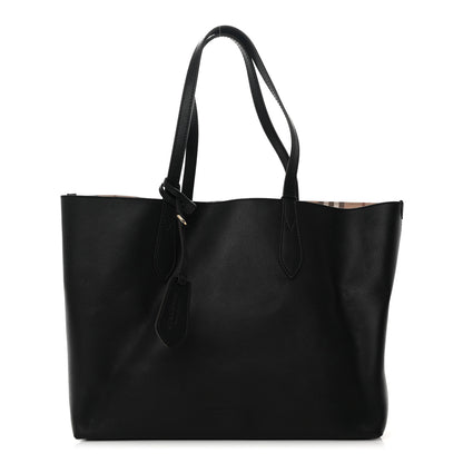 Burberry Grainy Calfskin Haymarket Check Medium Reversible Tote Black 1 of 21