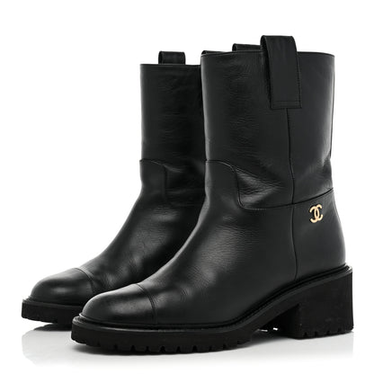 Chanel Calfskin CC Ankle Boots 37.5 Black 3 of 12