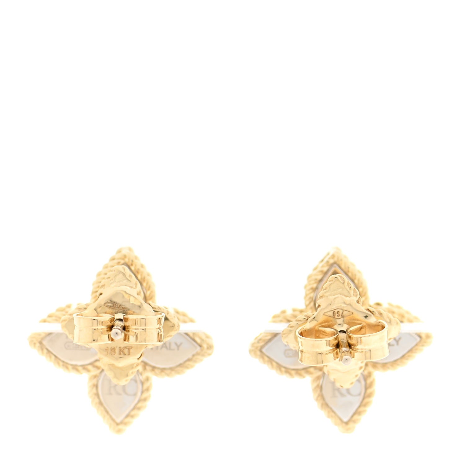 Roberto Coin 18K Yellow Gold Diamond Medium Princess Flower Stud Earrings 3 of 7