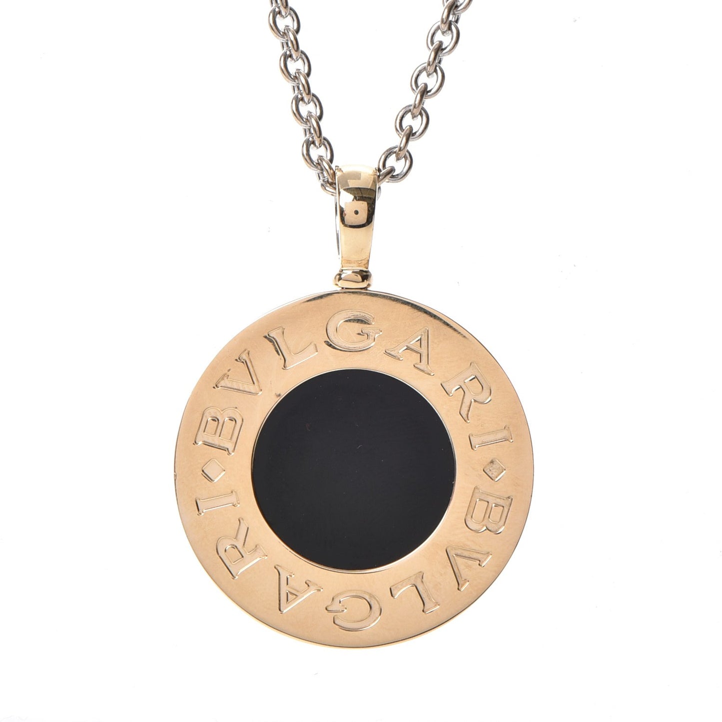 Stainless Steel 18K Yellow Gold Black Onyx Pendant Necklace