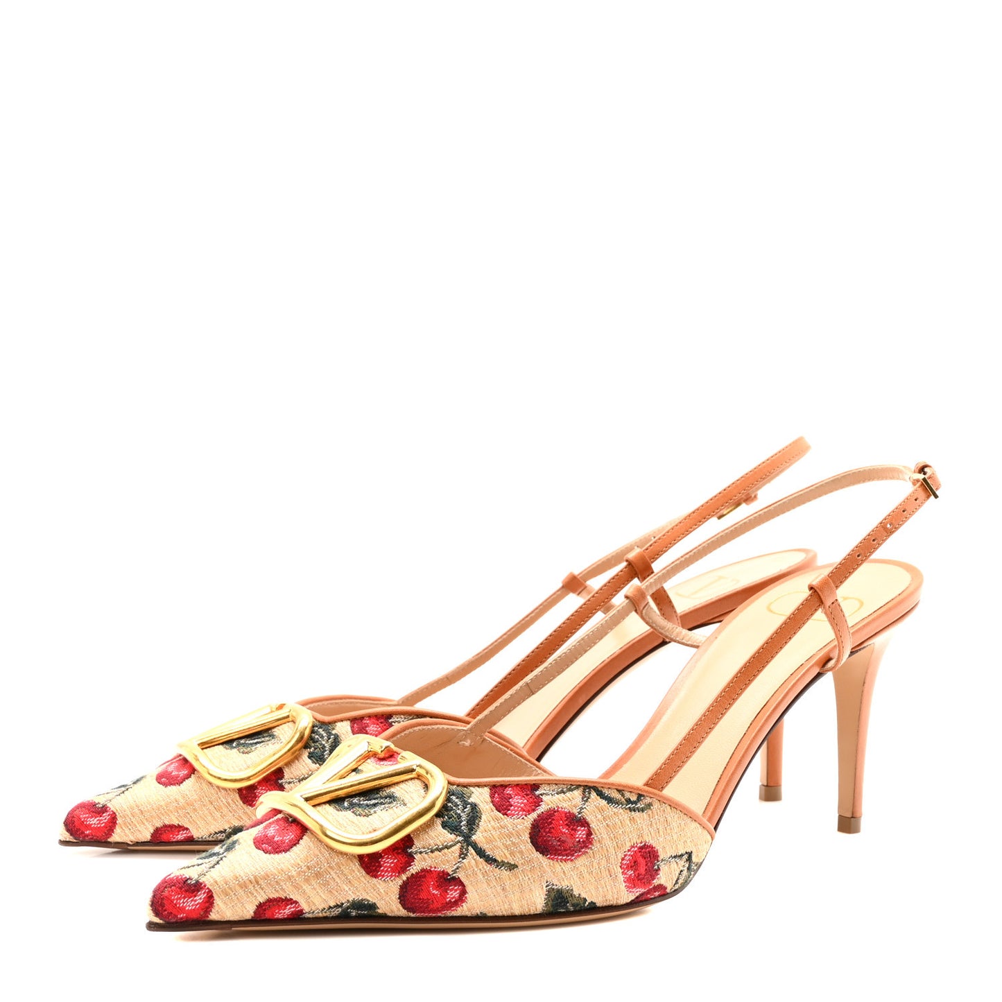 Jacquard Raffia Cherrfic Vlogo Slingback 80mm Pumps 41 Natural Red