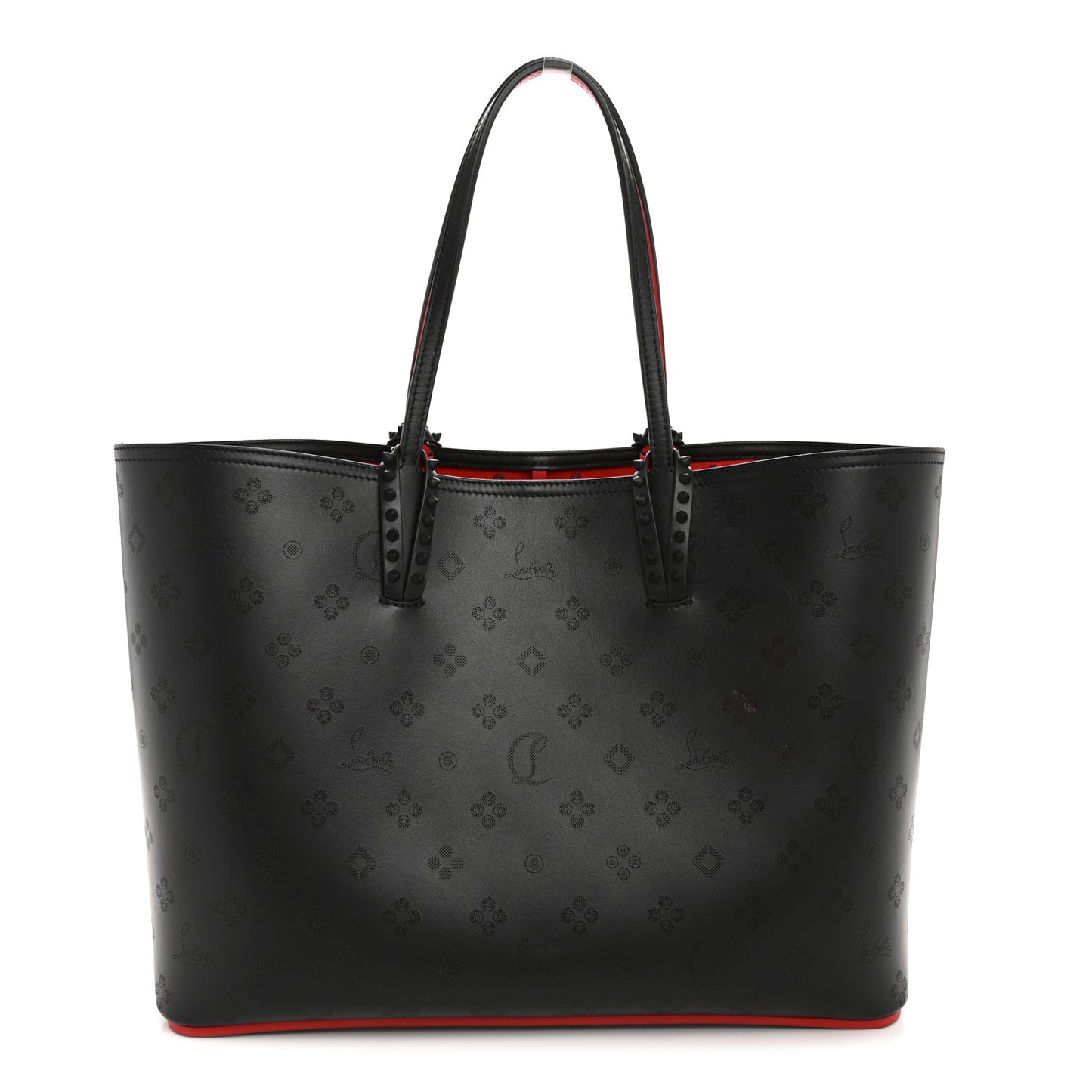 Perforated Calfskin Loubinthesky East West Cabata Tote Black Red