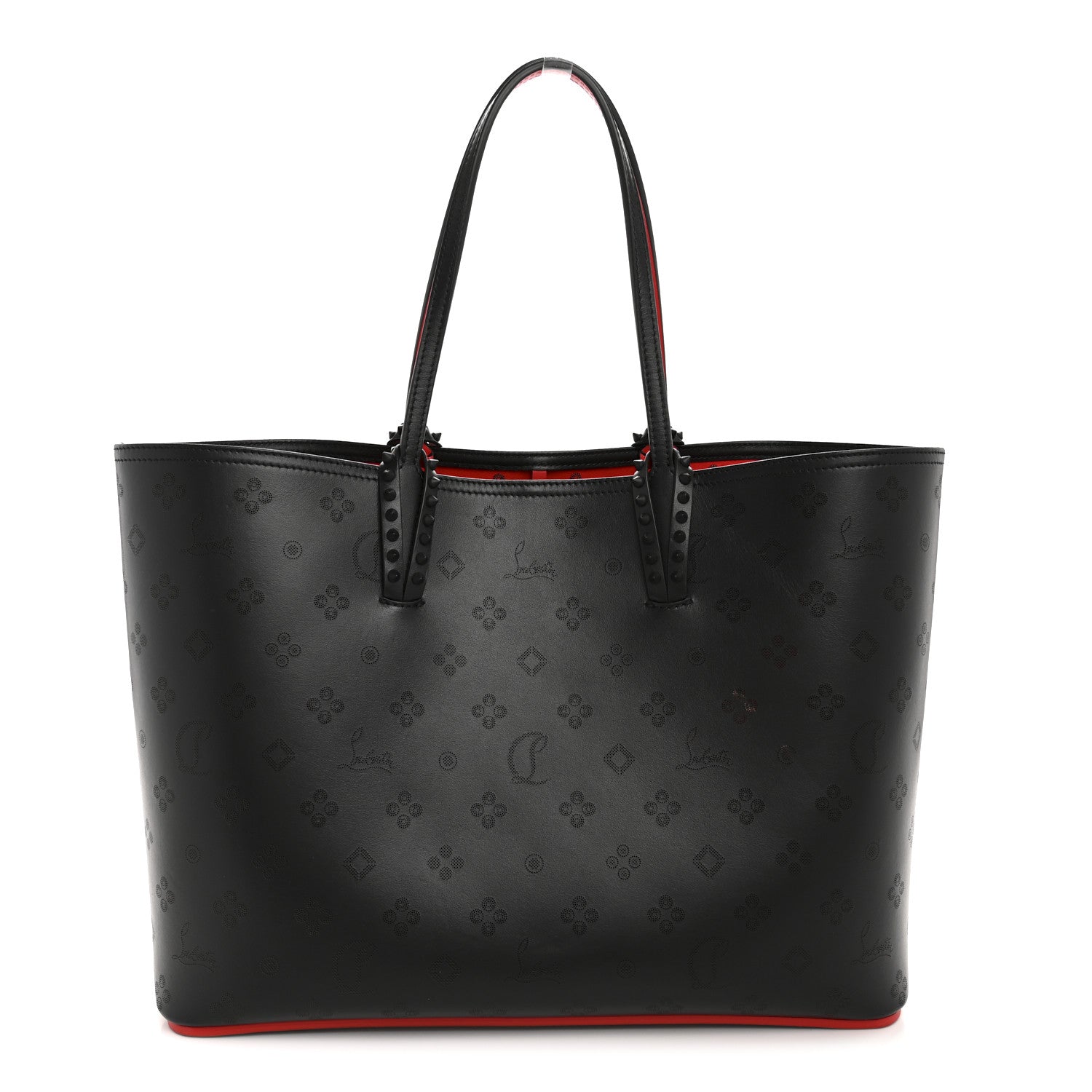 Christian Louboutin Perforated Calfskin Loubinthesky East West Cabata Tote Black Red 1 of 11