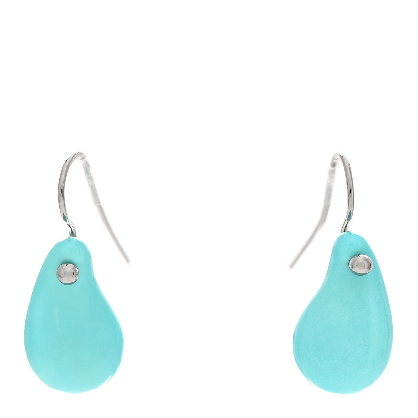 18K White Gold Turquoise Elsa Peretti Teardrop Drop Earrings