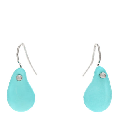 Tiffany 18K White Gold Turquoise Elsa Peretti Teardrop Drop Earrings 1 of 4