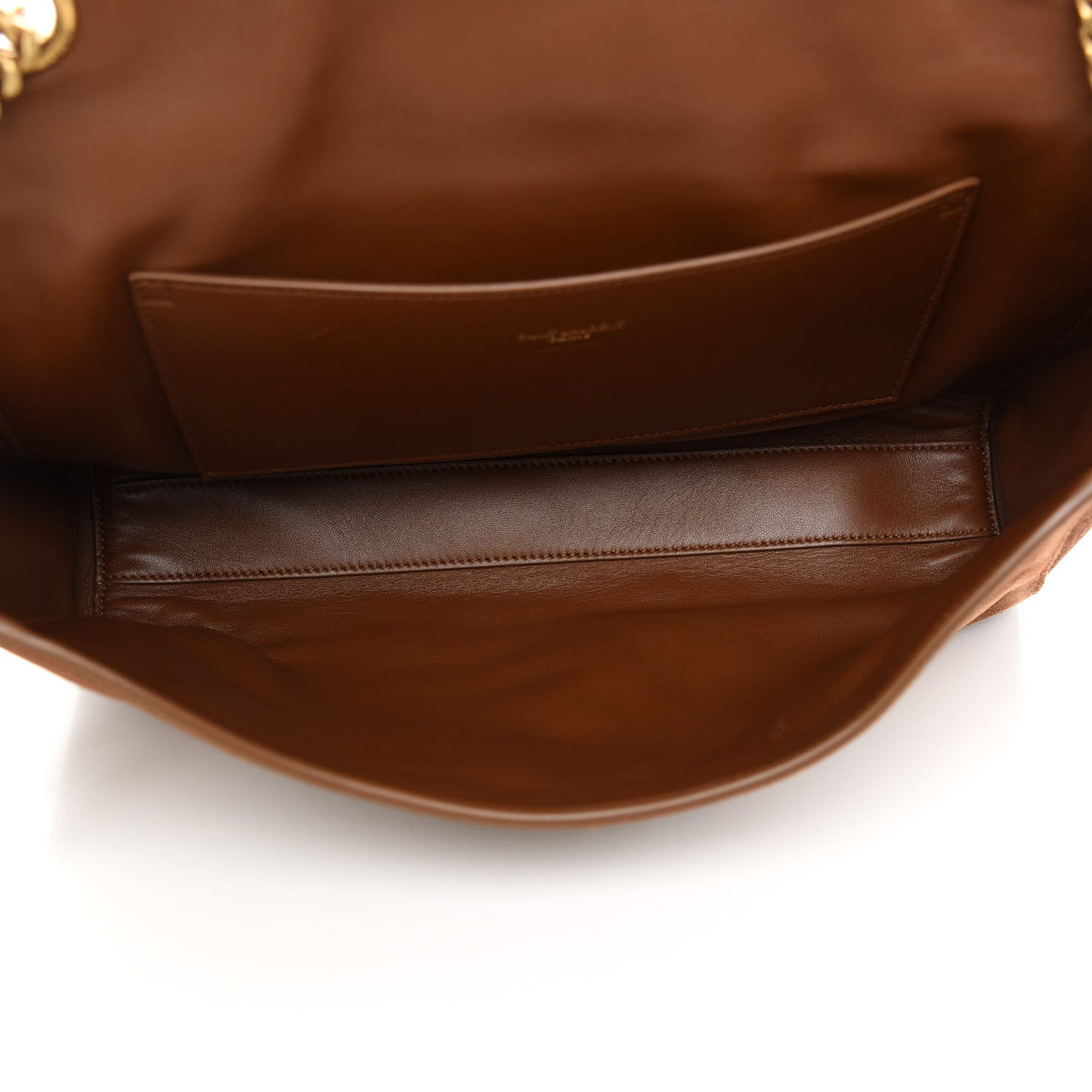 Suede Braided Monogram Large Kate Satchel Brown