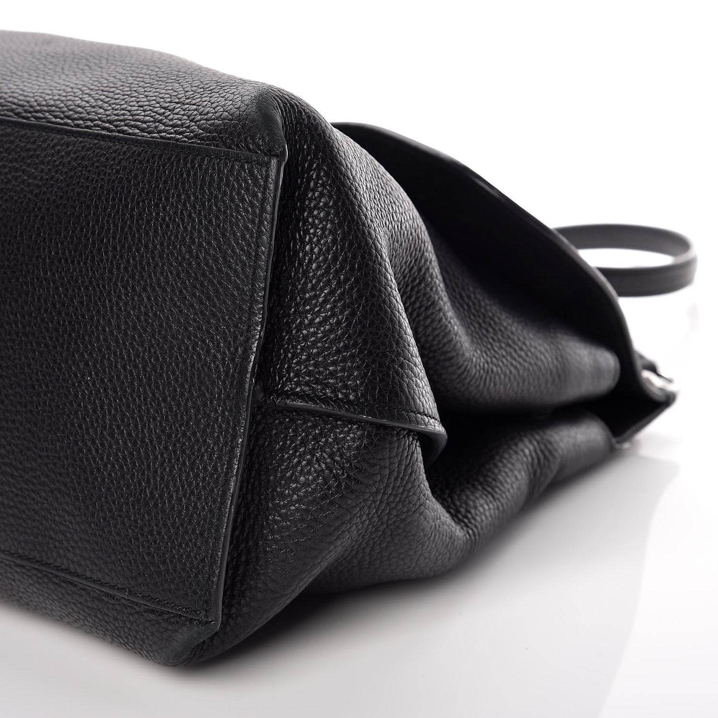 Pebbled Calfskin Large Bamboo Daily Top Handle Bag Black