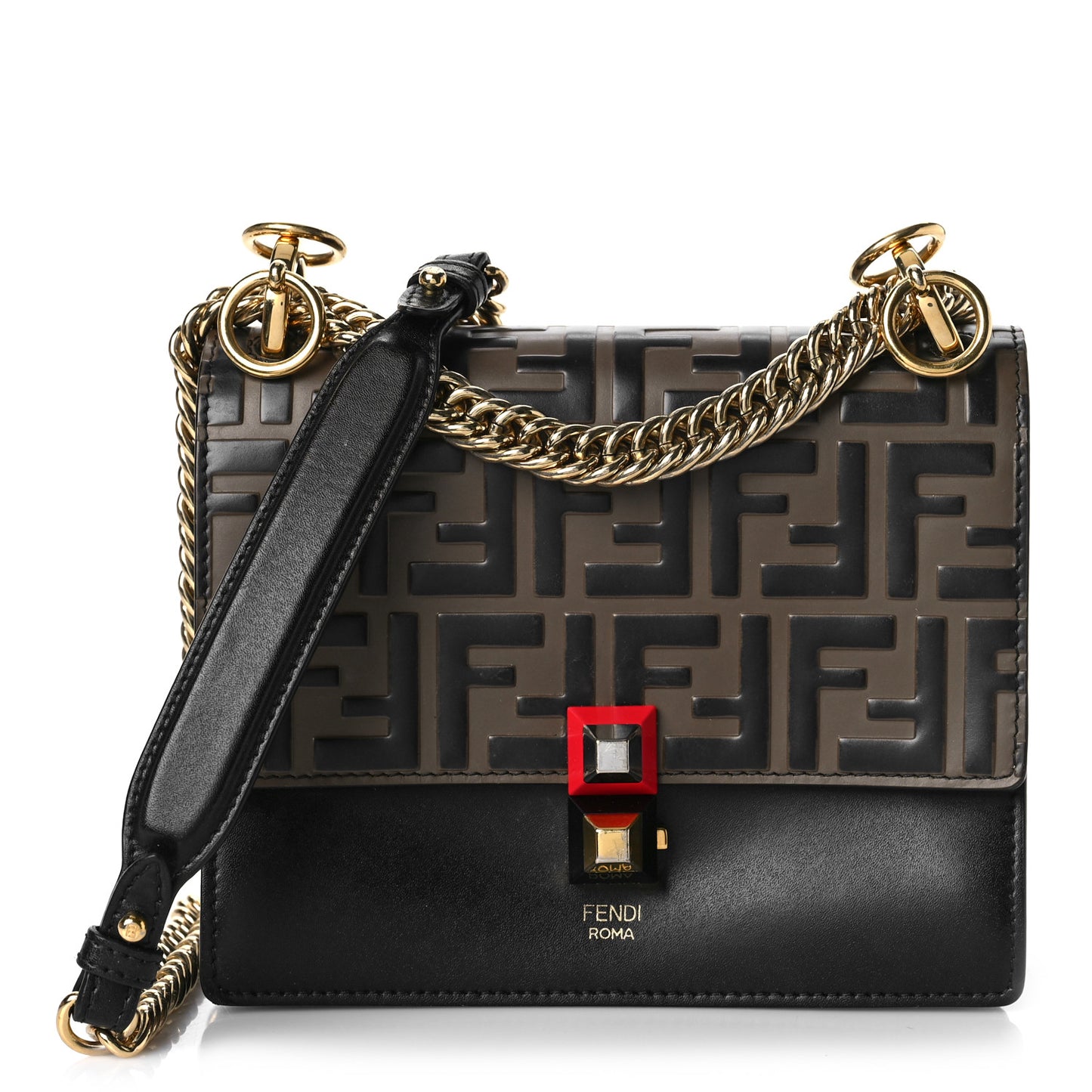 Vitello Liberty Bi-Color FF 1974 Embossed Small Kan I Shoulder Bag Black Maya