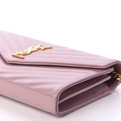 Saint Laurent Grain De Poudre Matelasse Chevron Monogram Chain Wallet Tender Pink 6 of 11