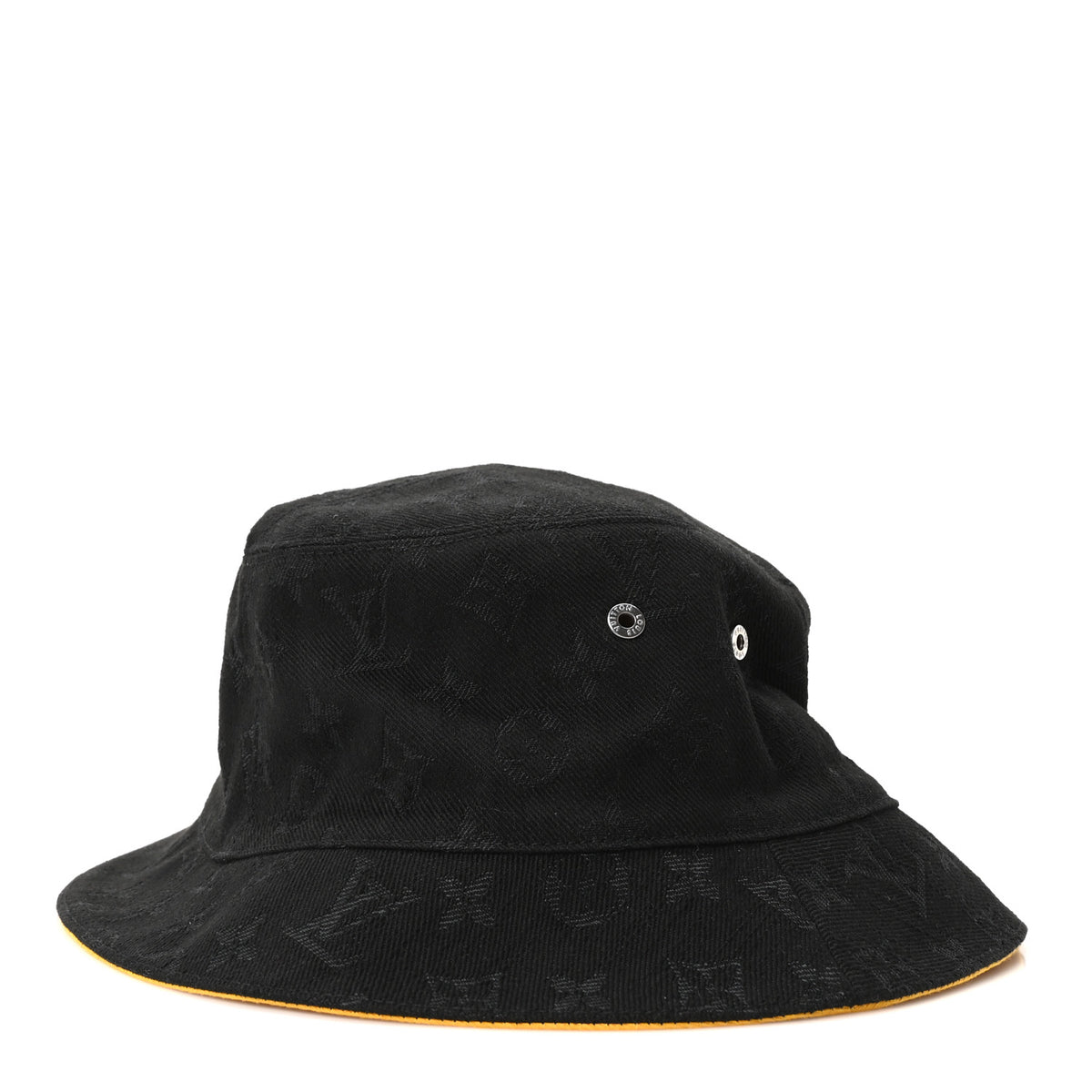 Denim Monogram Reversible LV Bucket Hat 60 Black Yellow