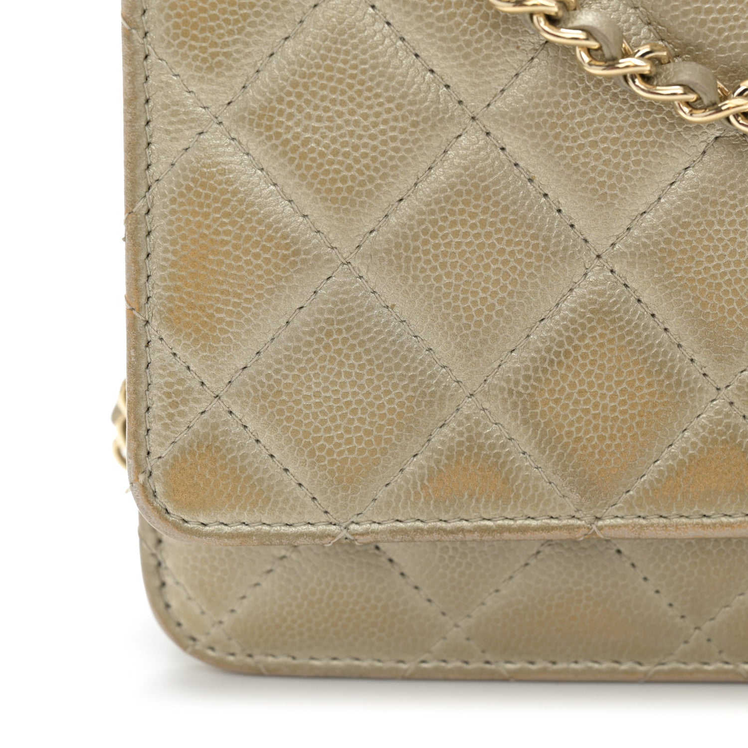 Chanel Metallic Caviar Quilted Wallet On Chain WOC Light Gold 14 of 15