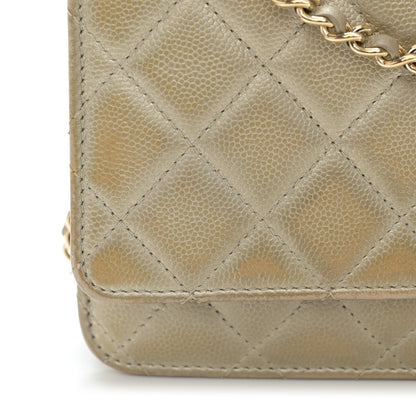Chanel Metallic Caviar Quilted Wallet On Chain WOC Light Gold 14 of 15