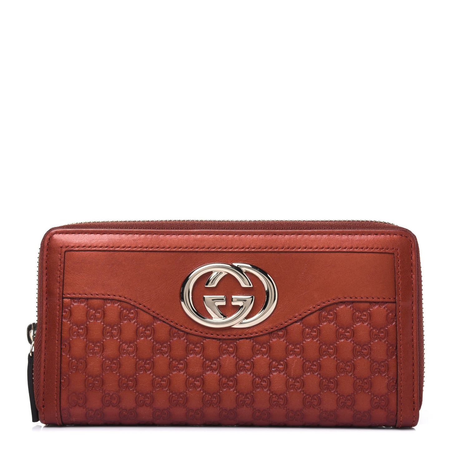 Metallic Microguccissima Sukey Zip Around Wallet Burnt Orange