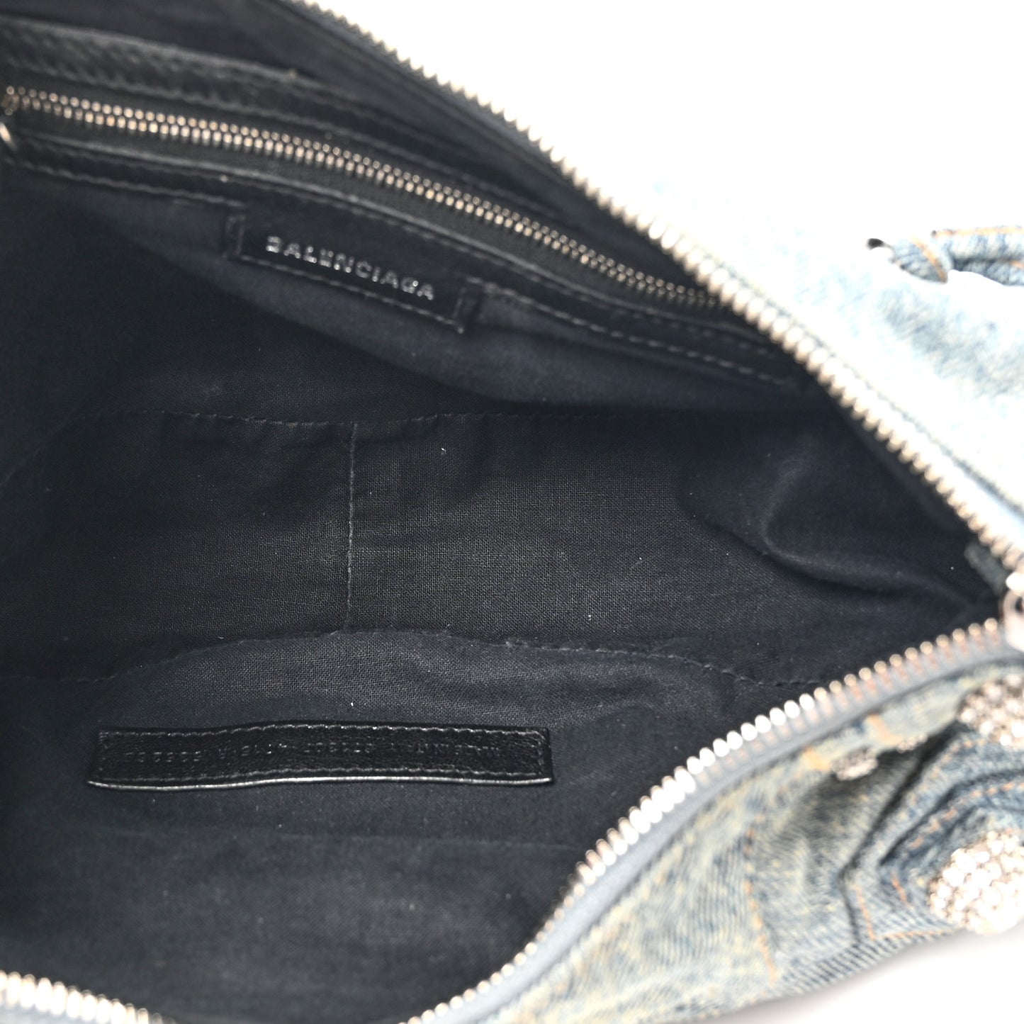Washed Frayed Denim Crystal Small Le Cagole Shoulder Bag Blue