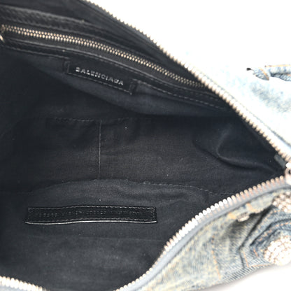 Balenciaga Washed Frayed Denim Crystal Small Le Cagole Shoulder Bag Blue 6 of 15