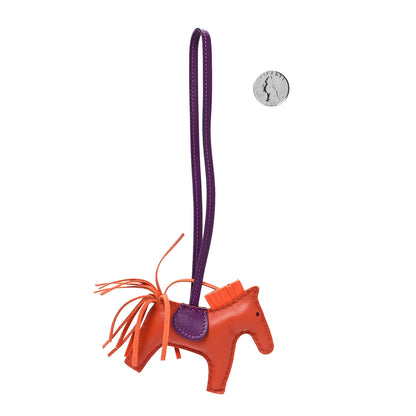 Hermes Milo Lambskin Grigri Rodeo Horse Bag Charm PM Cornaline Orange Poppy Violet 2 of 3