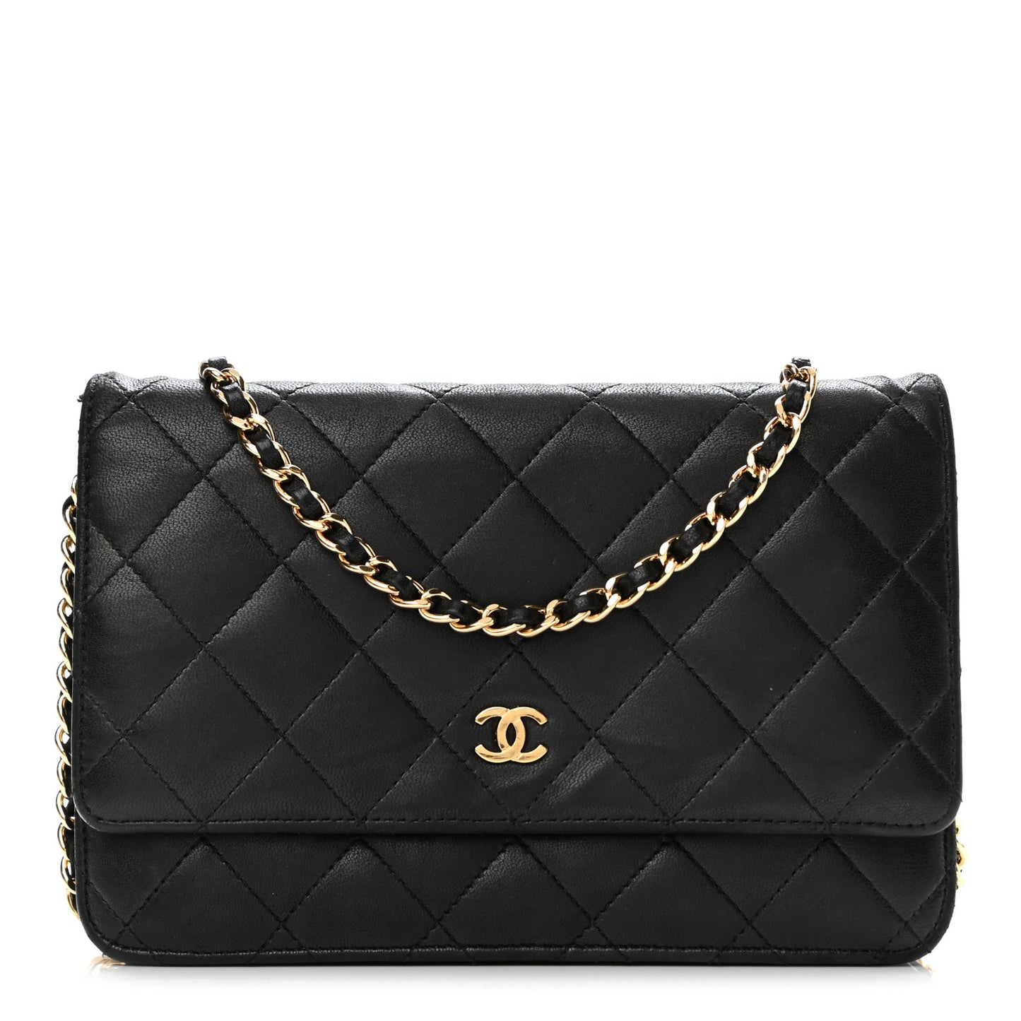 Lambskin Quilted Wallet On Chain WOC Black