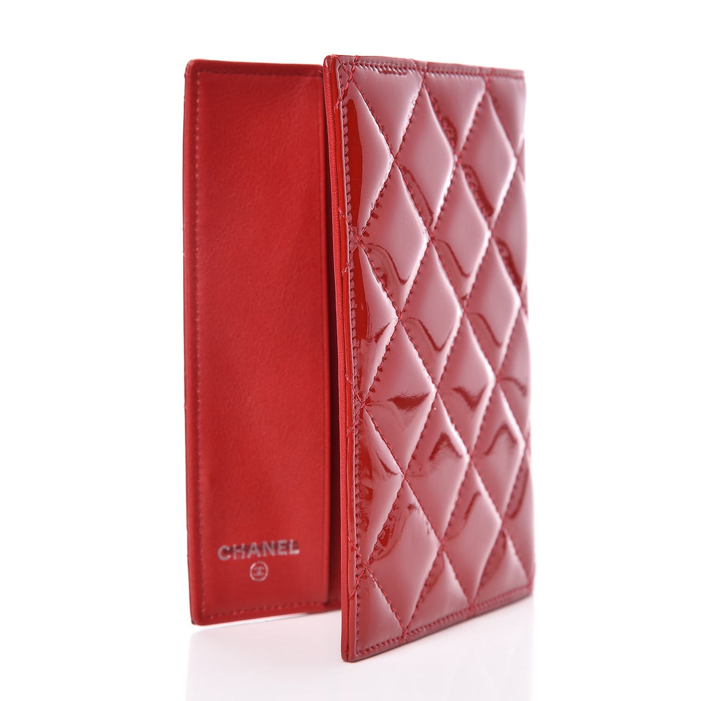 Patent Calfskin Quilted Passport Holder Red
