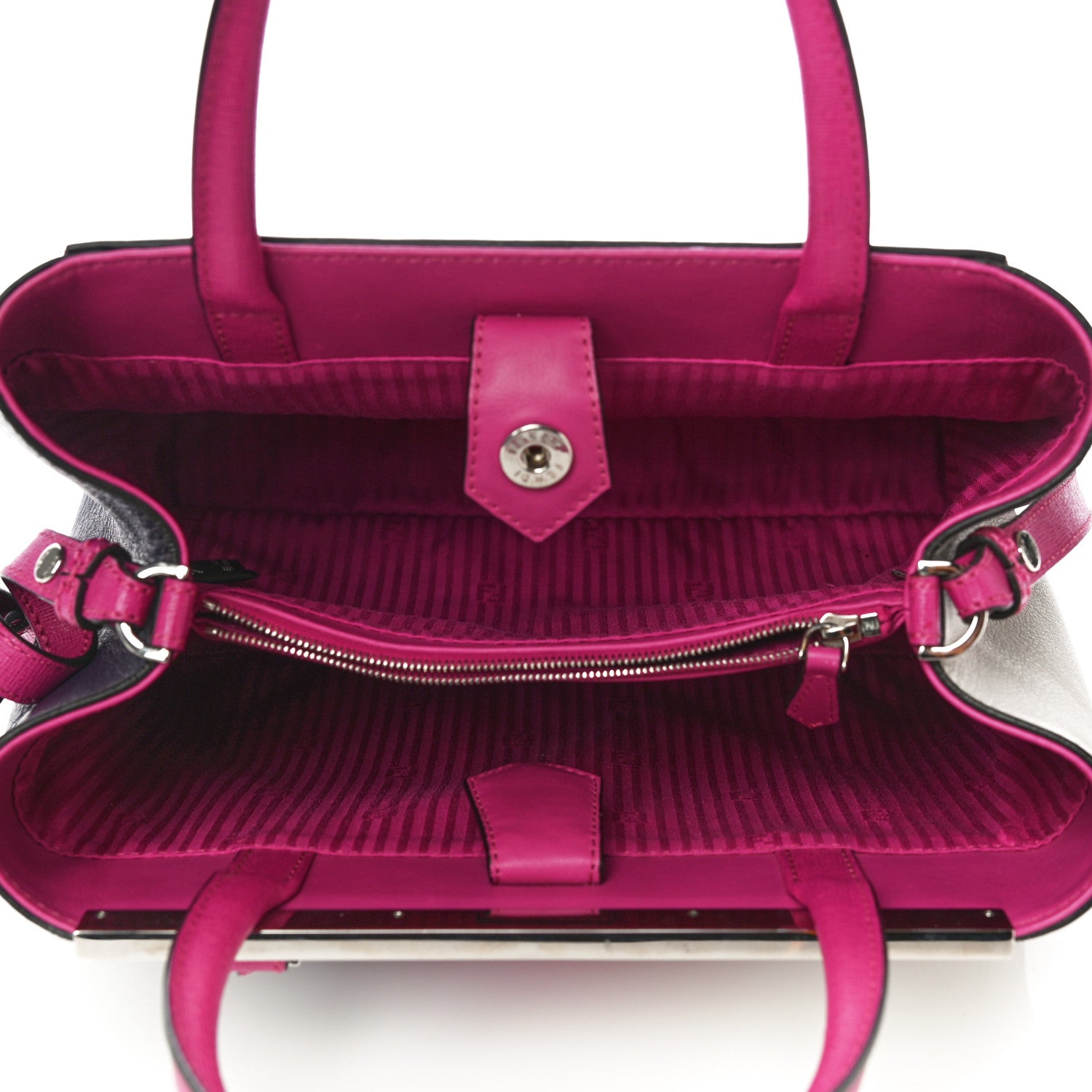 Fendi Vitello Elite Triangle Inlay Petite 2Jours Tote Magenta 5 of 12