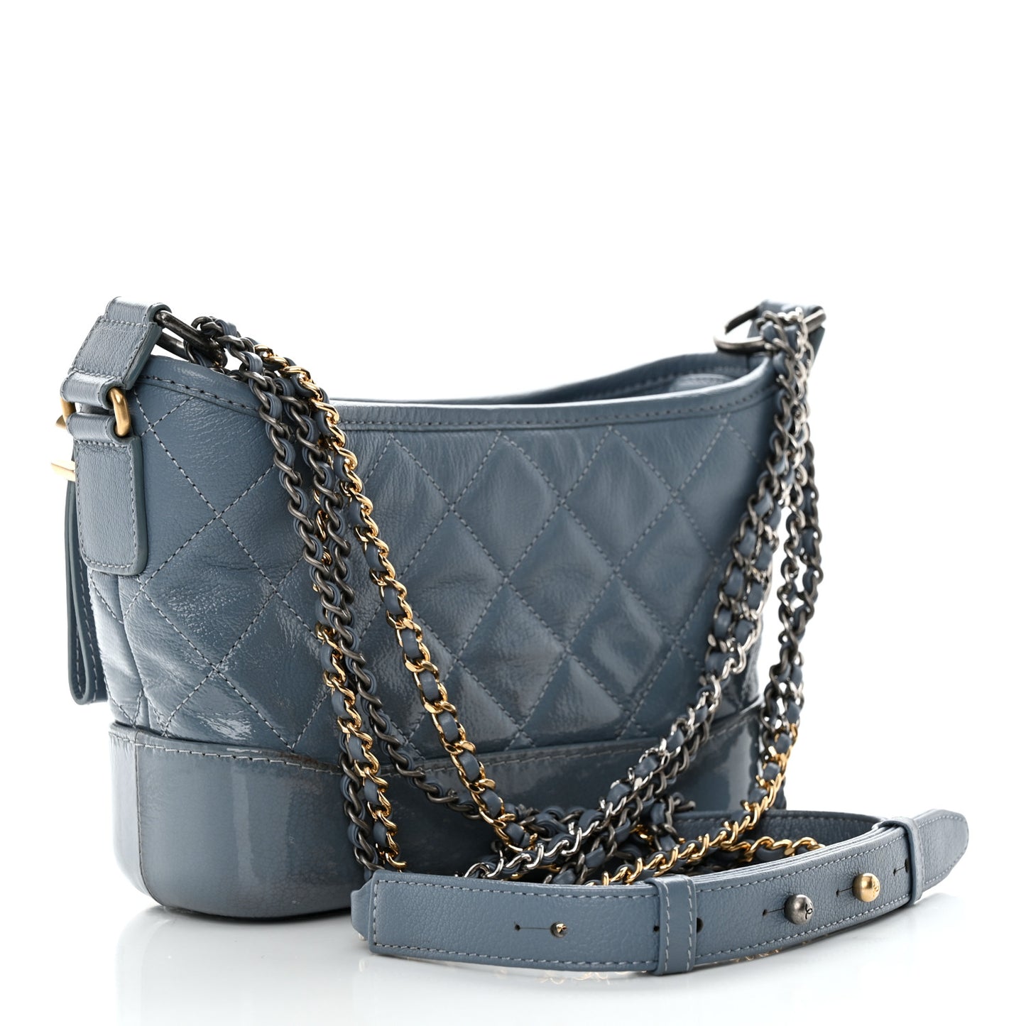 Patent Goatskin Quilted Small Gabrielle Hobo Blue