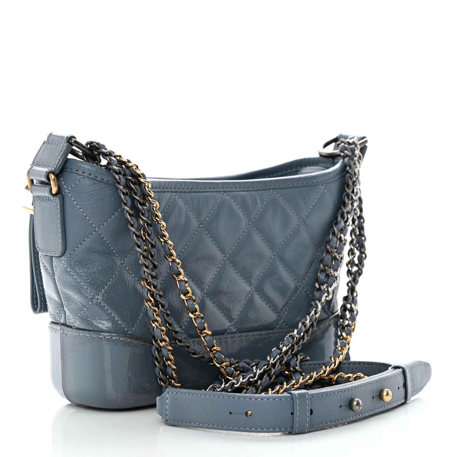 Chanel Patent Goatskin Quilted Small Gabrielle Hobo Blue 3 of 10