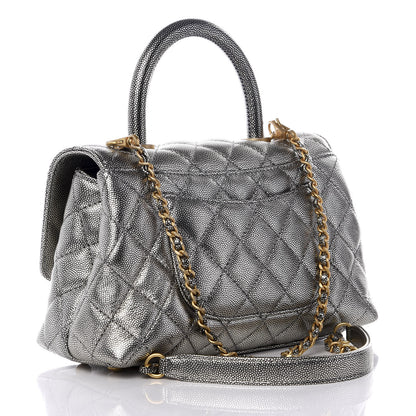 Chanel Metallic Caviar Quilted Mini Coco Handle Flap Silver 2 of 8